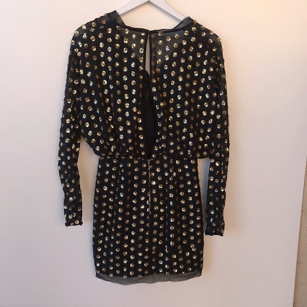 Finders Keepers Black Gold Sheer Sequined Dress S - Picture 6 of 8